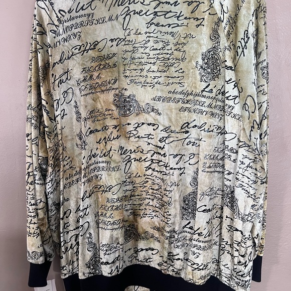 Script Print Bomber Jacket - Beige and Black - Picture 2 of 3